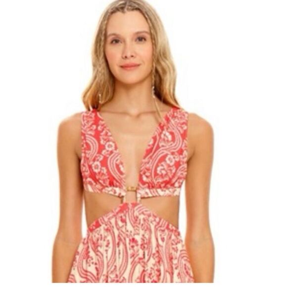 Agua Bendita Gillian Cut Out Mini Dress Cream Coral Womens Size Medium NWT - Picture 2 of 8
